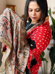 Pink Rai Bandhani, Ajrakh Dupatta with Gotapatti Handwork in Modal Silk