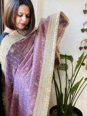 Lavender Crushed Tissue Dupattas with Cut Daana, Sequin Work and Gota Border