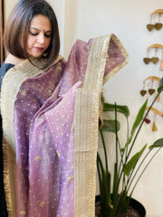 Lavender Crushed Tissue Dupattas with Cut Daana, Sequin Work and Gota Border