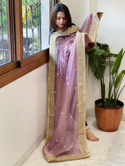 Lavender Crushed Tissue Dupattas with Cut Daana, Sequin Work and Gota Border