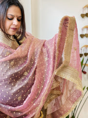 Pink Crushed Tissue Dupattas with Cut Daana, Sequin Work and Gota Border