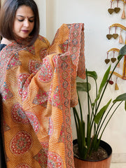 Yellow Chinon Dupatta with Aari Embroidery