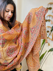 Yellow Chinon Dupatta with Aari Embroidery