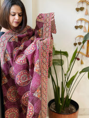 Wine Chinon Dupatta with Aari Embroidery