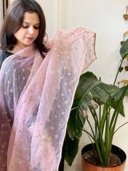 Pink Organza Dupatta with Pitta Work Butas and Gota Lace Border