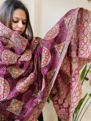 Wine Chinon Dupatta with Aari Embroidery