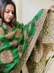 Green Chinon Dupatta with Aari Embroidery