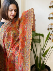 Orange Chinon Dupatta with Aari Embroidery