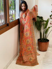 Orange Chinon Dupatta with Aari Embroidery