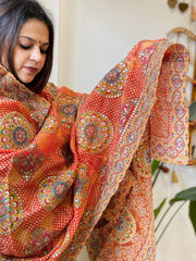 Orange Chinon Dupatta with Aari Embroidery