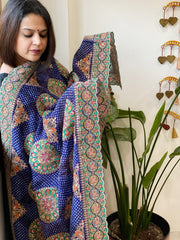 Blue Chinon Dupatta with Aari Embroidery