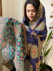 Blue Chinon Dupatta with Aari Embroidery