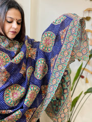 Blue Chinon Dupatta with Aari Embroidery