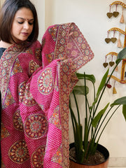 Pink Chinon Dupatta with Aari Embroidery