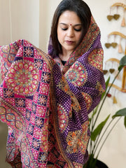 Purple Chinon Dupatta with Aari Embroidery
