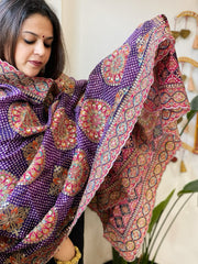 Purple Chinon Dupatta with Aari Embroidery