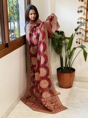 Maroon Chinon Dupatta with Aari Embroidery