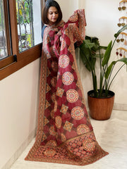 Maroon Chinon Dupatta with Aari Embroidery