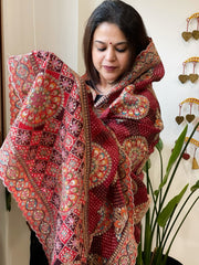 Maroon Chinon Dupatta with Aari Embroidery
