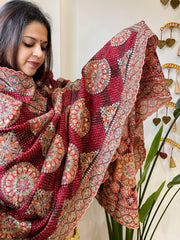 Maroon Chinon Dupatta with Aari Embroidery