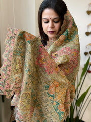 Dusty Green Chinon Dupatta with Aari Embroidery