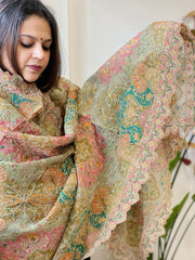 Dusty Green Chinon Dupatta with Aari Embroidery
