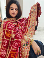 Red Gharchola Piliya Dupatta with Heavy Zardosi Handwork in Pure Gajji Silk