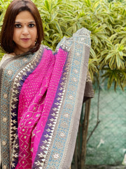 Pink Rai Bandhani, Ajrakh Dupatta with Gotapatti Handwork in Gajji Silk