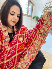 Red Gharchola Piliya Dupatta with Heavy Zardosi Handwork in Pure Gajji Silk