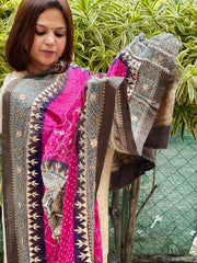 Pink Rai Bandhani, Ajrakh Dupatta with Gotapatti Handwork in Gajji Silk