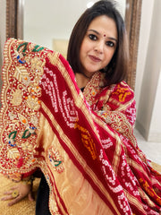 Red Gharchola Piliya Dupatta with Heavy Zardosi Handwork in Pure Gajji Silk
