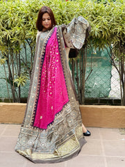 Pink Rai Bandhani, Ajrakh Dupatta with Gotapatti Handwork in Gajji Silk