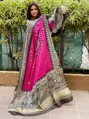 Pink Rai Bandhani, Ajrakh Dupatta with Gotapatti Handwork in Gajji Silk