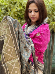 Pink Rai Bandhani, Ajrakh Dupatta with Gotapatti Handwork in Gajji Silk