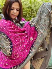 Pink Rai Bandhani, Ajrakh Dupatta with Gotapatti Handwork in Gajji Silk