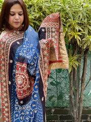 Blue Bandhani, Ajrakh Dupatta with Gotapatti Handwork in Gajji Silk
