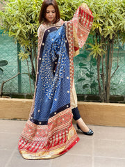 Blue Bandhani, Ajrakh Dupatta with Gotapatti Handwork in Gajji Silk