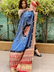 Blue Bandhani, Ajrakh Dupatta with Gotapatti Handwork in Gajji Silk
