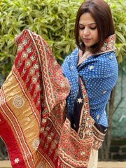 Blue Bandhani, Ajrakh Dupatta with Gotapatti Handwork in Gajji Silk
