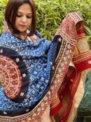 Blue Bandhani, Ajrakh Dupatta with Gotapatti Handwork in Gajji Silk