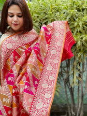 Red Handwoven Banarasi Rangkhat Dupatta in Pure Katan Silk