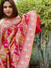 Red Handwoven Banarasi Rangkhat Dupatta in Pure Katan Silk