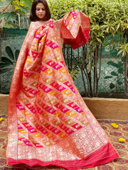 Red Handwoven Banarasi Rangkhat Dupatta in Pure Katan Silk