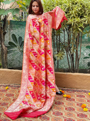 Red Handwoven Banarasi Rangkhat Dupatta in Pure Katan Silk