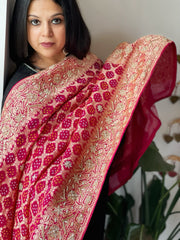 Pink Handwoven NeemZari Bareek Bandhani with Dabka Handwork in Pure Georgette