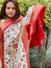 Ivory Handwoven Ikat Dupatta in Pure Silk