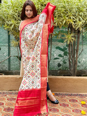 Ivory Handwoven Ikat Dupatta in Pure Silk