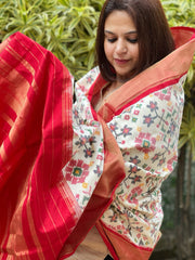 Ivory Handwoven Ikat Dupatta in Pure Silk