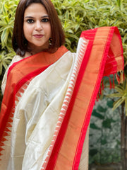 Ivory Handwoven Ikat Dupatta in Pure Silk