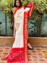 Ivory Handwoven Ikat Dupatta in Pure Silk